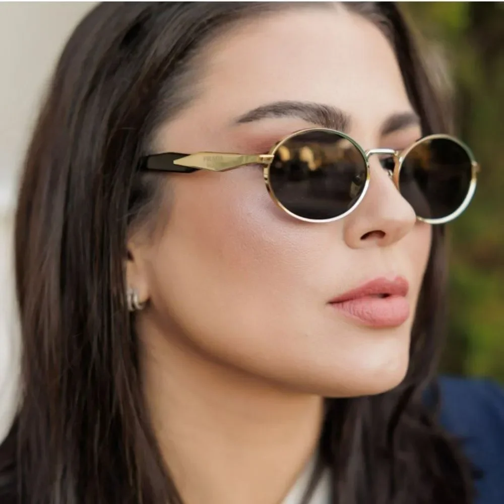 NEW Prada PR65ZS ZVN09T Pale Gold Dark Grey Oval Metal Unisex Sunglasses